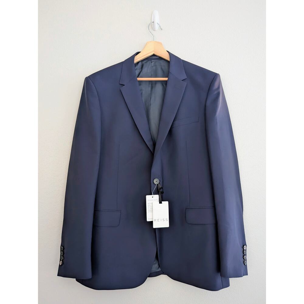NWT Reiss Men's Navy Blue Blazer Suit Jacket 44R Wool One Button Kibel Modern